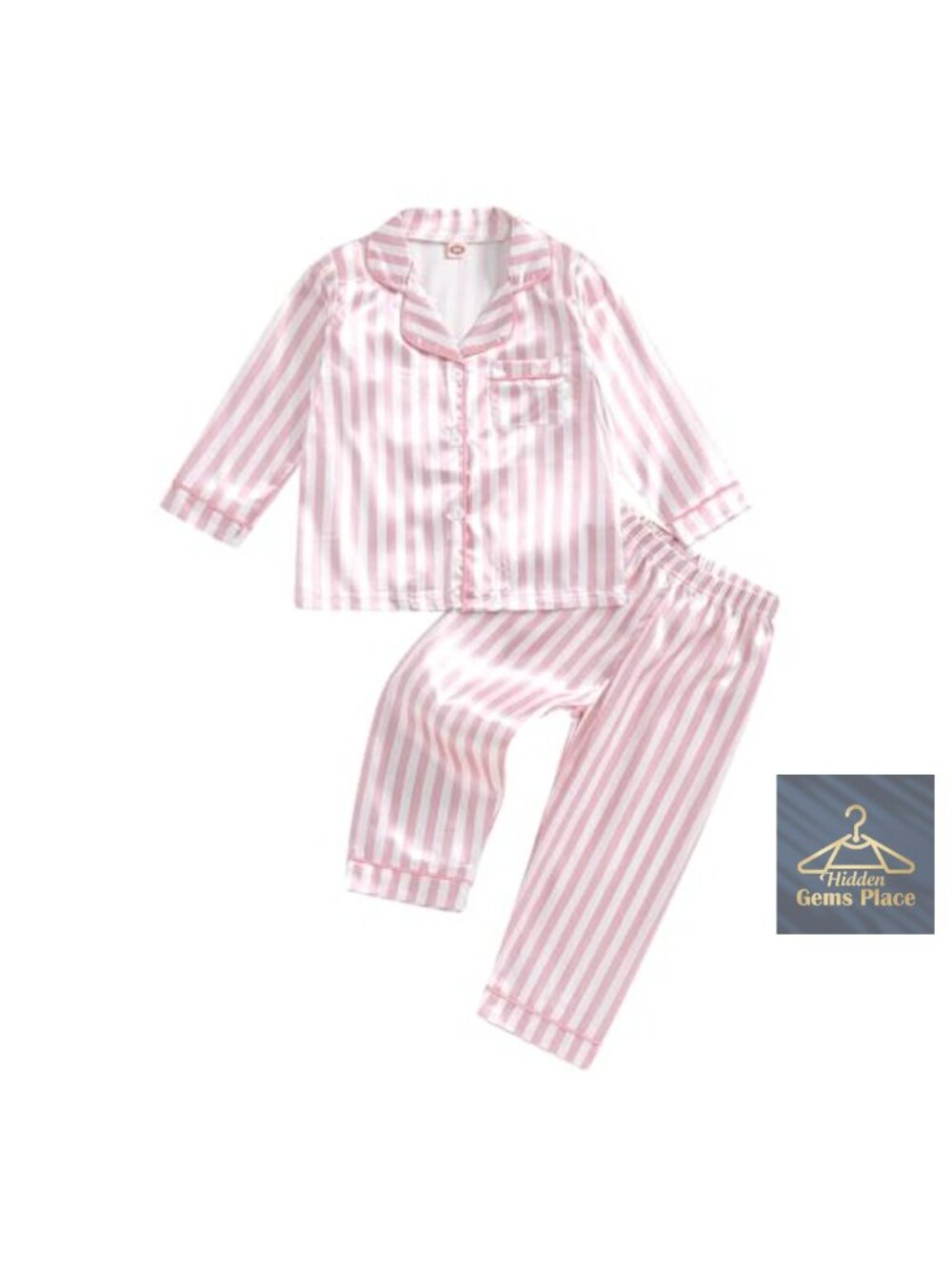 Girls Satin Silk Pajama Set Long Sleeve Button Down Shirt Pants